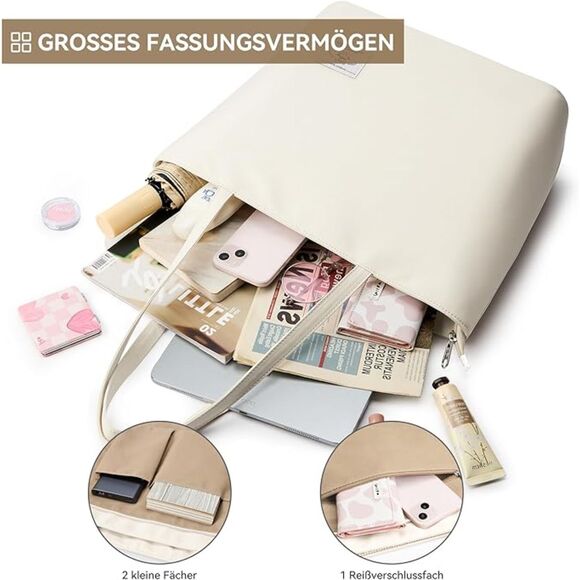 Women Beige Imported Casual Nylon Waterproof Lightweight Hobo Handbag - Picture 3 of 3